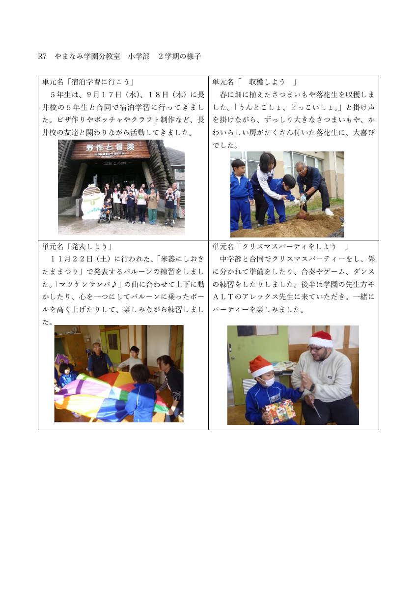 R7 2学期 分教室小学部 活動の様子.pdfの1ページ目のサムネイル